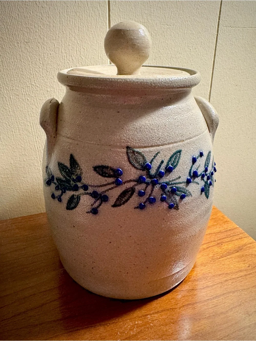 Salmon Falls Stoneware 8” Canister Blueberry with Green Vine